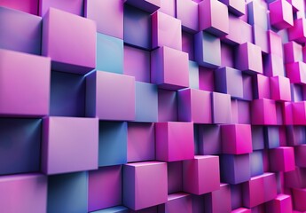 High-resolution 3D render of a geometric pattern of interconnected pink and blue cubes
