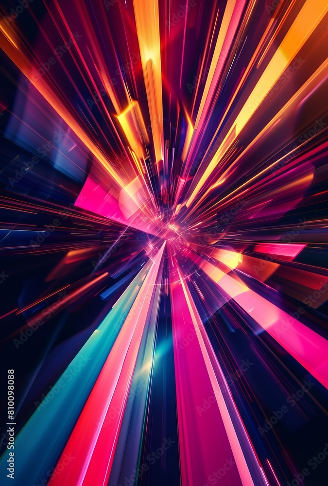 Poster High-energy background with a burst of light streaks emanating from a central point in vibrant colors