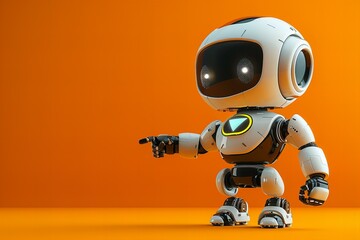 Cute digital robot pointing at copyspace background