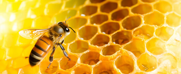 Close-Up of Bee on Honeycomb for World Bee Day