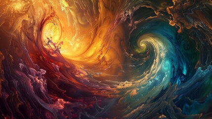 Organic forms emerge from a sea of swirling colors, hinting at hidden depths.