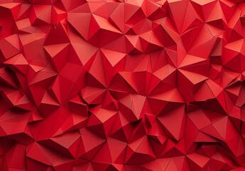 This image features a deep red three-dimensional geometric pattern with angular facets resembling a crystal or gemstone formation