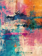 Vibrant and colorful abstract expressionist painting with dynamic brush strokes and textures