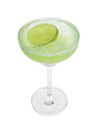 Delicious Margarita cocktail in glass isolated on white