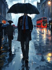 A professional businessman on a rainy day with an umbrella Generative Ai