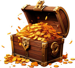 illustration clipart of treasure chest money DiCut PNG style, isolated white background