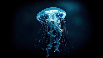 One jellyfish floating in the deep blue sea