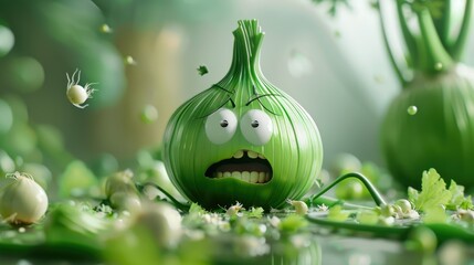 Advertising - product photo of green onion character AI generated