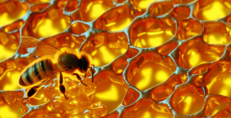 Close-Up of Bee on Honeycomb for World Bee Day
