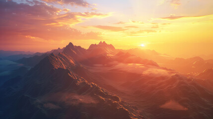 Sunset Majesty: Mountain Landscape. Generative AI