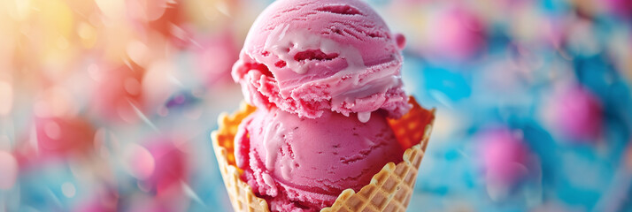 Close-up of pink ice cream in cone