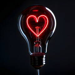 Heart shaped bulb. Black background.