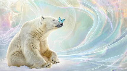 Fototapeta premium Polar bear with a surreal, colorful abstract background, great for creative and environmental themes.