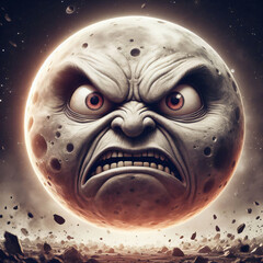 Fantasy alien planet with angry face. 3D illustration. Horror & terror pic