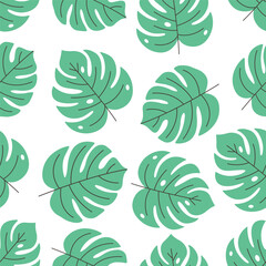 Seamless pattern with tropical leaves. Seamless pattern for wallpaper, textile, fabric, wrapping paper. Vector illustration in flat style