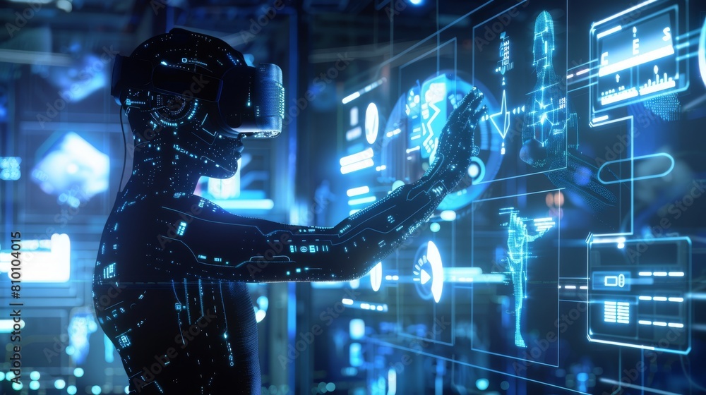 Poster graphic representation of ai-driven virtual reality environments fostering immersive communication e