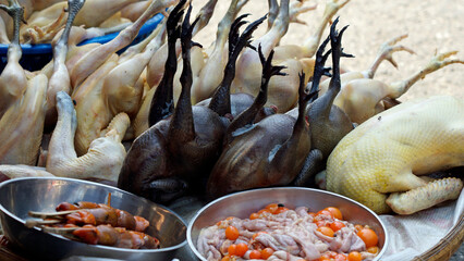 chicken on a food market in phnom penh