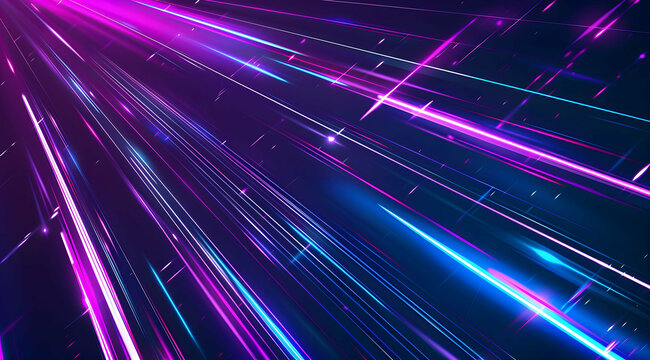 3d Render, Blue purple light line through dark background, hyper speed warp in space.