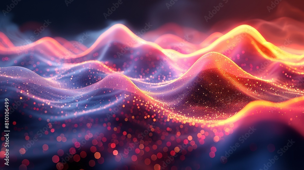 Poster Abstract digital waves with particle glow