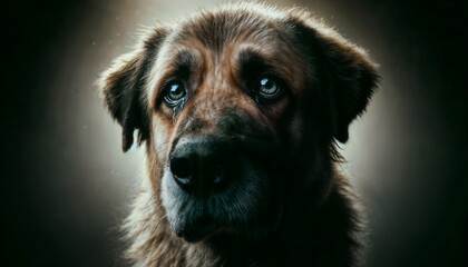 Close-Up Portrait of a Melancholic Brown Dog With Soulful Eyes