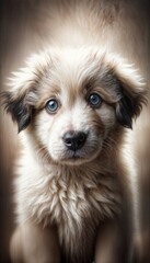 Expressive Blue-Eyed Puppy Looking Directly at the Camera