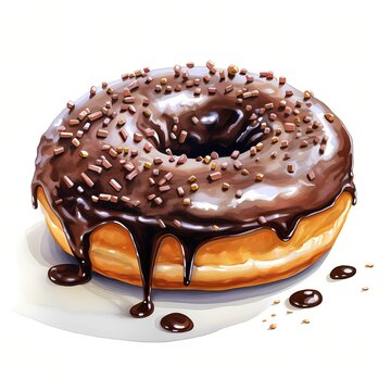 recommend clip art: Donut. Chocolate donut. Tasty doughnut clipart. Watercolor illustration. Generative AI. Detailed illustration.