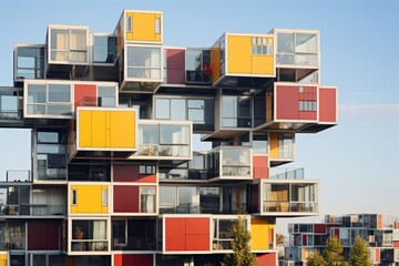 The Future of Urban Housing: Geometrically Stacked Modular Cube Apartments in a City Skyline