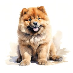 Chow chow. Puppy dog. Chow clipart. Watercolor illustration. Generative AI. Detailed illustration.