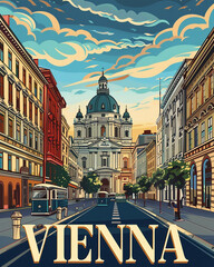 Vienna skyline retro vector travel poster