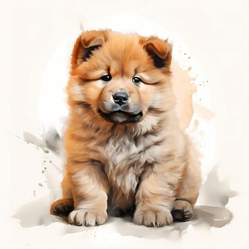 recommend clip art: Chow chow. Puppy dog. Chow clipart. Watercolor illustration. Generative AI. Detailed illustration.