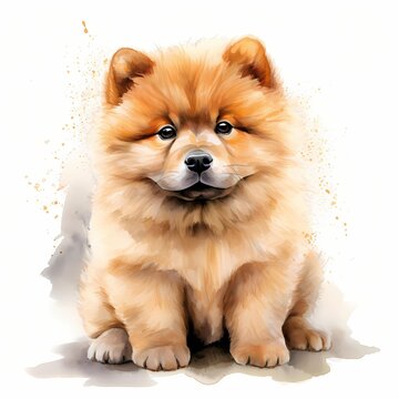 recommend clip art: Chow chow. Puppy dog. Chow clipart. Watercolor illustration. Generative AI. Detailed illustration.