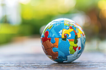 Global Unity in Autism Research: A Vibrant World Puzzle Globe