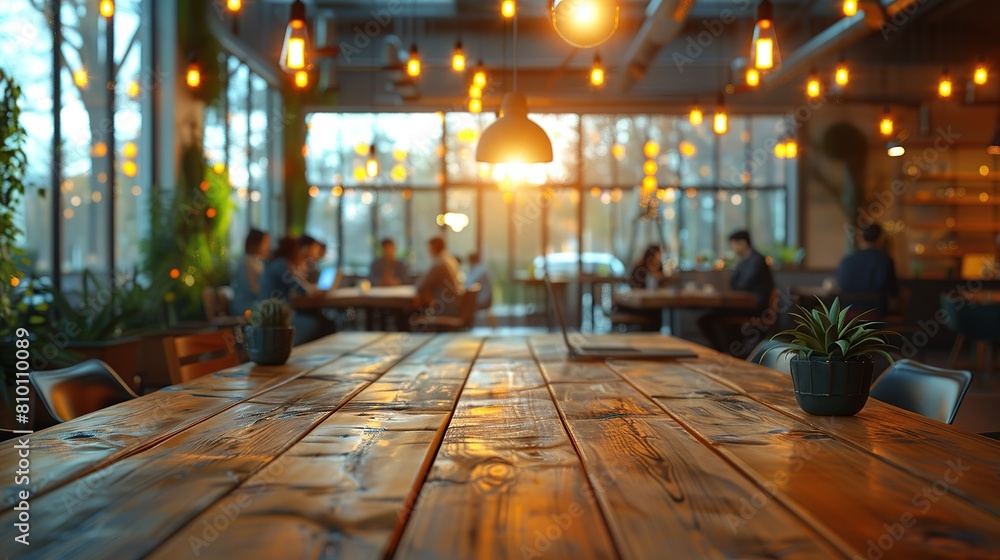 Poster light background table empty blurred interior abstract shop design