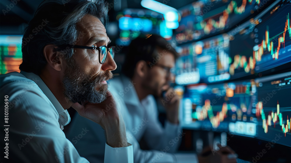 Leinwandbilder a trading desk office with traders looking at data and stock information. generative ai.
