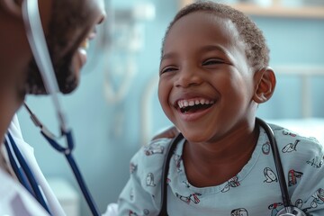 Laughing african american boy patient taking male - Powered by Adobe