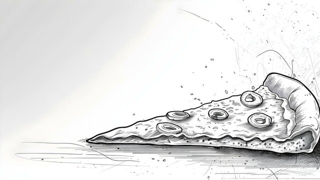 Italian Pizza Slice: Hand-drawn Cartoon Graphic in Black and White. Concept Cartoon Graphics, Hand-drawn, Pizza Slice, Italian Cuisine, Black and White