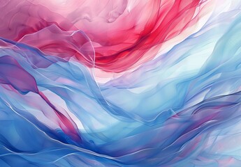 Digital abstract painting of undulating waves in soft blue and pink tones