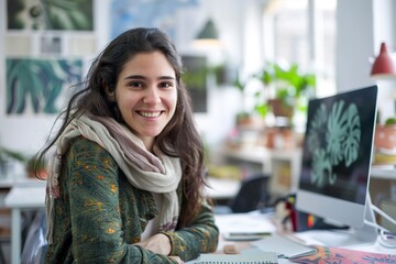 Portrait of smiling female graphic designer working