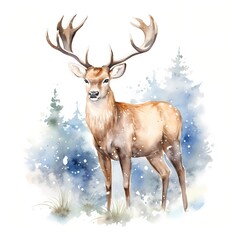 Christmas royal reindeer. Christmas deer clipart. Watercolor illustration. Generative AI. Detailed illustration.