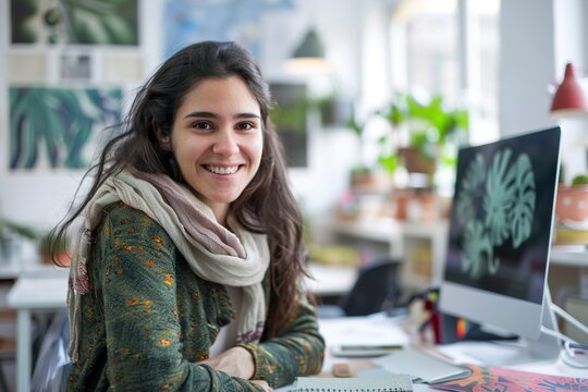 Portrait of smiling female graphic designer working