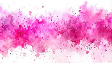 The background is in the form of watercolor splashes with pink paint and fringes on pastel paper, streaks and flowers, there are individual drops of red paint on an old vintage texture. A painted bann