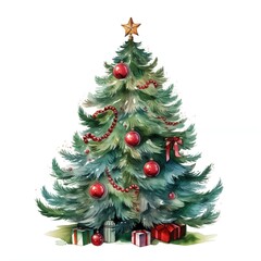 Christmas tree. Christmas tree clipart. Watercolor illustration. Generative AI. Detailed illustration.