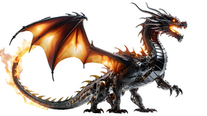 Obraz premium Dragon is breathing fire on white background