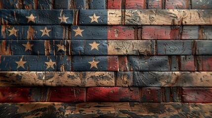 American flag and wooden boards. 