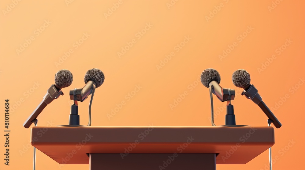 Poster 3d rendering featuring a podium lectern equipped with microphones, designed for addressing audiences