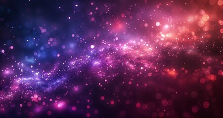 Obraz premium Abstract background with flowing bokeh design in pink and blue hues, featuring clusters of soft-focus light dots. The composition creates a dreamy and enchanting atmosphere.