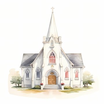 white church watercolor painting clip art preview