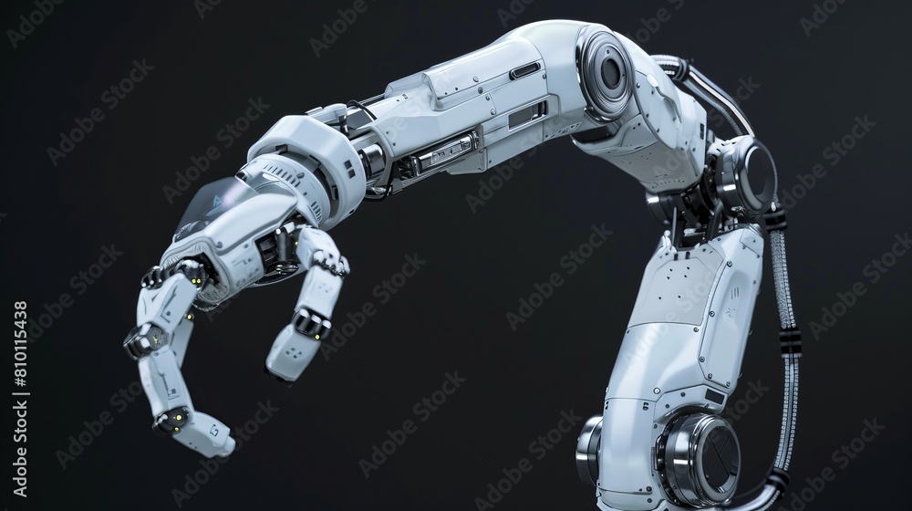Poster 3d rendering of a robotic arm, showcasing technological innovation and precision engineering.