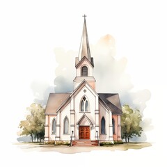 Church. Christian. Jesus church clipart. Watercolor illustration. Generative AI. Detailed illustration.