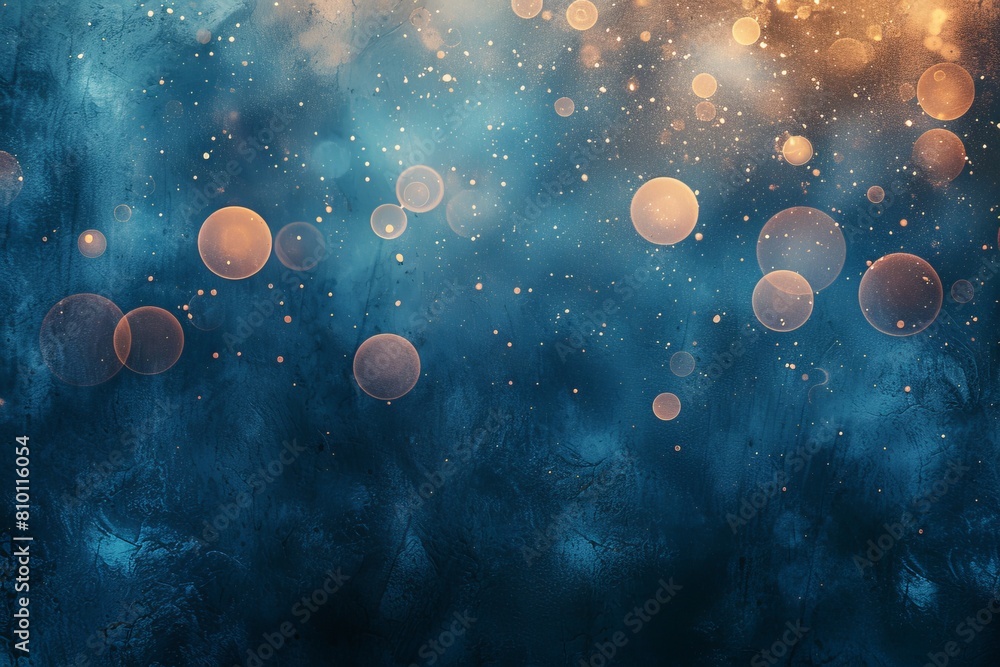 Poster abstract background of blue texture with golden and white bokeh lights overlay creating a dreamy loo